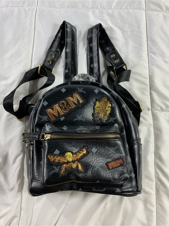 Other - Pre loved Black Faux-Leather Embellished Mini Backpack